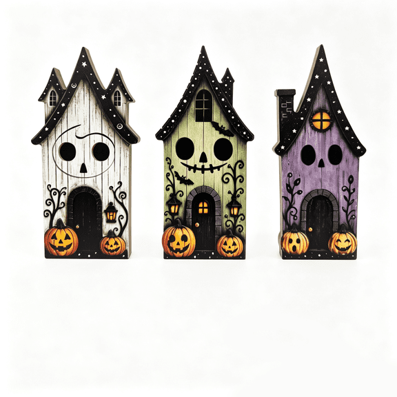 Halloween Decorations Indoor Spooky Haunted House Wooden Tabletop Halloween Party Decor for Home Bedroom Office Mantel Shelf Display