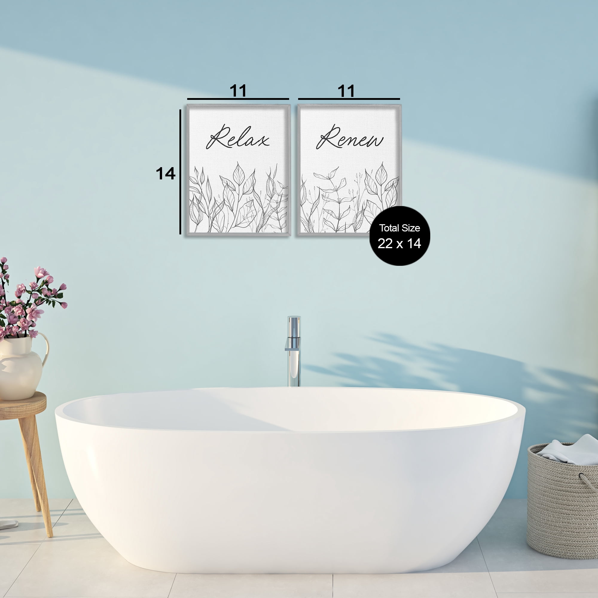 Relax and Renew Leaf Outlines 2 Piece Gray Framed Giclee Art Set, design by Lettered and Lined