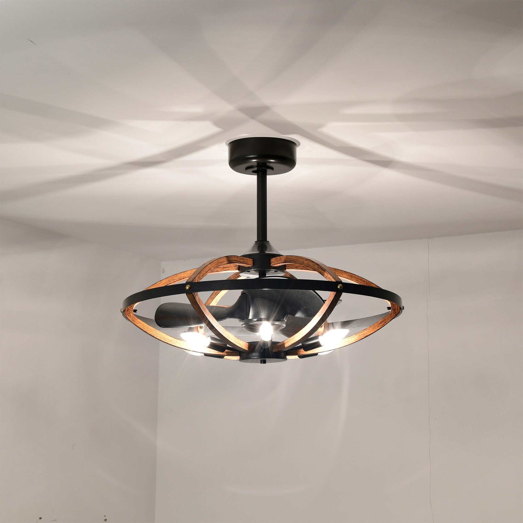 Dariin 28.3 in. 6-Light Indoor Matte Black Finish Ceiling Fan with Light Kit and Remote