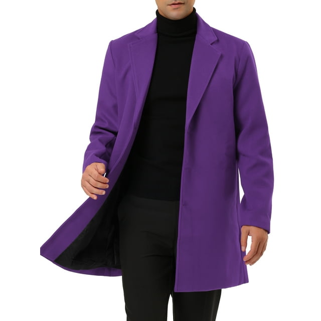 Abrigo Chic para Hombre con Solapa Notch, de Un Solo Botón, de Peso Medio, Manga Larga, Color Púrpura