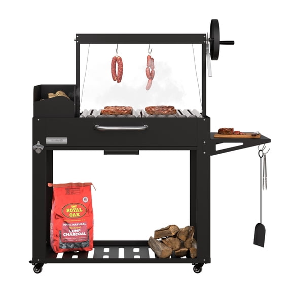 54 in. Argentine Charcoal Grill with Interchangeable V-Grates, Outdoor BBQ, in Black (KM-OG-AV-54)