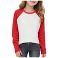 thumbnail image 3 of Gubotare Girls Long Sleeve Blouse Girls Raglan Long Sleeve Shirts Kids Curve Hem Crewneck Tunic Tops Fashion T-Shirts Size 11-12 (Red,11-12 Years), 3 of 8