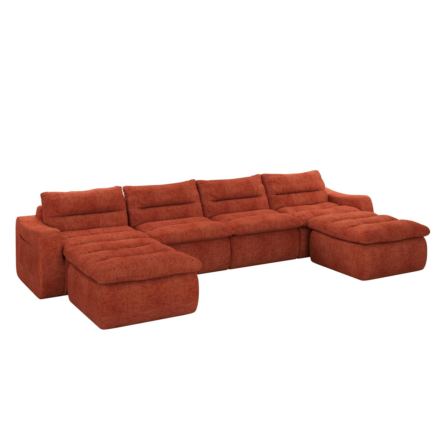 Demi Bonn 150" Modern L-Shaped Modular Sofa, Comfortable Beanbag Style, Stylish Lazy Couch for Living Rooms and Relaxation, Orange