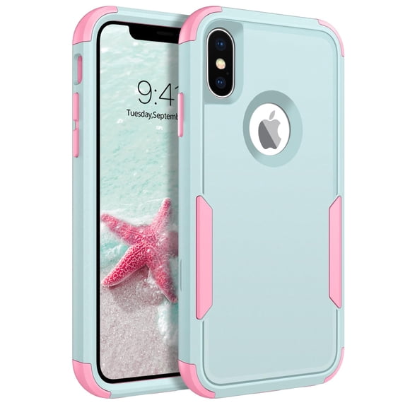 Funda BENTOBEN para iPhone X/Xs de 5.8 pulgadas 3 en 1 verde/rosa