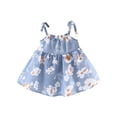 thumbnail image 4 of Odeerbi Toddler Girl Summer Beach Dress with Sun Hat Kids Baby Cute Flowers Print Suspender Dress Skirt Hat Suit Blue, 4 of 5