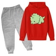 thumbnail image 2 of THDHVS Boys Outfits,Girls Fall Outfits,Dinosaur Print 2 Piece Set for Kids with Hooded Long Sleeve Top and Elastic Waist Pants for Playful Adventures Red 11-12 Years, 2 of 3