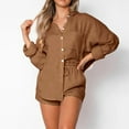 thumbnail image 2 of AYA Women's Spring/Summer Solid Color Leisure Long Sleeved Shorts Solid Color Fashion Set, 2 of 8