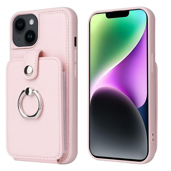 TECH CIRCLE PU Leather Case for iPhone 14 (6.1") 2022 Smartphone - Protective Lightweight Premium Case with A Ring /Stand /Wallet Design, Stylish Multifunctional Back Cover Case, Pink