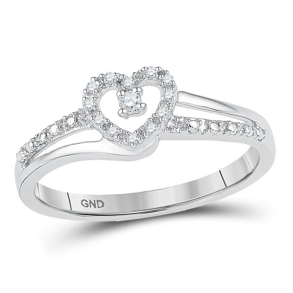 10K White Gold Womens Round Diamond Heart Promise Ring 1/20 Cttw, Womens Size: 5-10