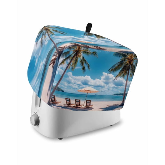Summer Beach Coastal Toaster Cover 4 Slice, Blue Sea Ocean Landscape Hawaii Dustproof Bread Machine Oven Cover with Storage Pockets, Fits Most Kitchen Toasters Protector