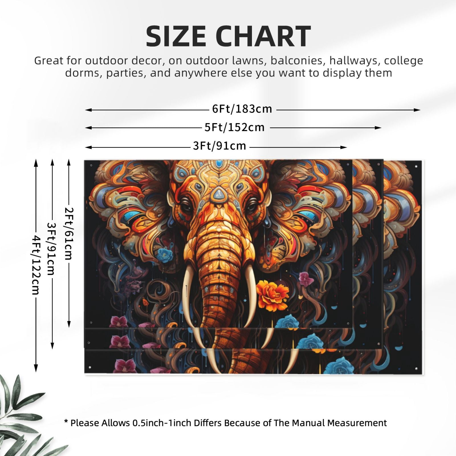 Elephant Indian Psychedelic Four Hole Decorated Banner Flag for Garden Yard Home Decoration Indoor Outdoor 4x6 Ft