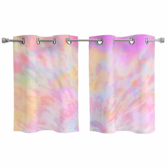 Rainbow Color Kitchen Curtains Small Short 39 Inch Length, Fantasy Colorful Ombre Swirl Grommet Top Bedroom Living Room Curtains, Light Filtering Cafe Curtain Drapes 2 Panels Set 55''x39''