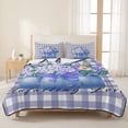 thumbnail image 3 of Twin Quilt Set 68''x86'', Blue Flower Lightweight Summer Bedspread Coverlet Set with 2 Pillow Shams, Green Leaves Rustic Plaid Purple Breathable All Season Quilt Bedding for Dorm/Bedroom, 3 of 9