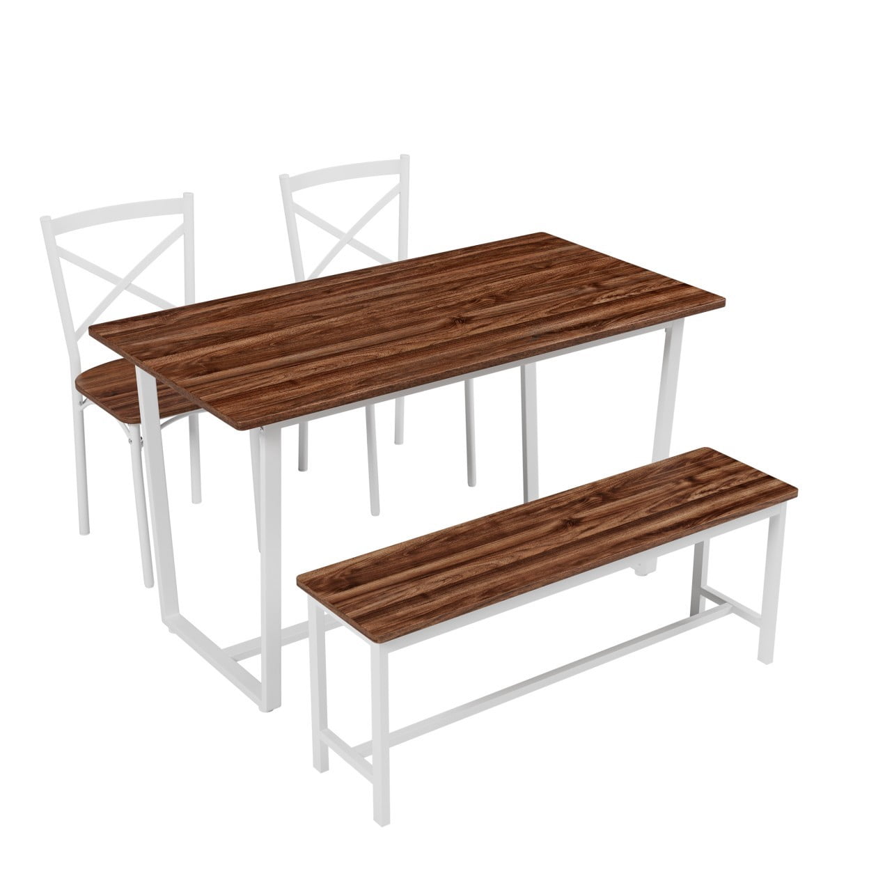 4 Piece Dining Table Set with 4 Chairs, Industrial Kitchen Table Set with Backrest Chairs, Modern Dining Room Furniture for Breakfast Nook, Apartment, Living Room, Dark Walnut