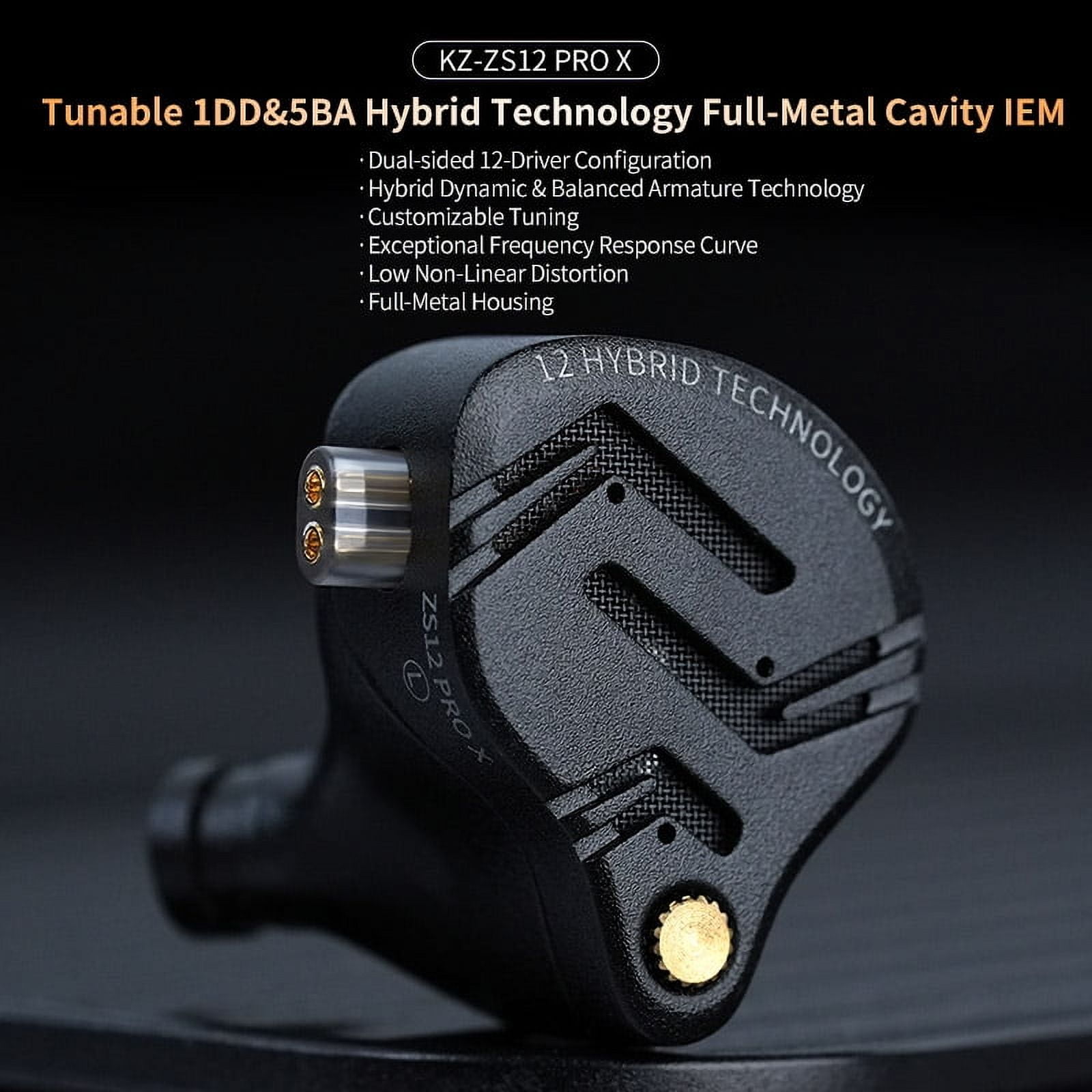 KZ ZS12 PRO X in Ear Monitor Headphones, Wired Gaming Earbuds 1DD+5BA Hybrid Driver IEM Earphone, 4-Level Tuning Switch, Full-Metal Cavity,2Pin IEM Cable for Singer Musician(Tunning Version with Mic)