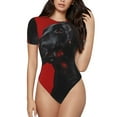 thumbnail image 1 of Saiise Motif Chien Noir Fond Rouge Grenouillère à Manches Courtes Col Rond Pyjama Extensible avec Fermeture à Pression-Grand, 1 of 7