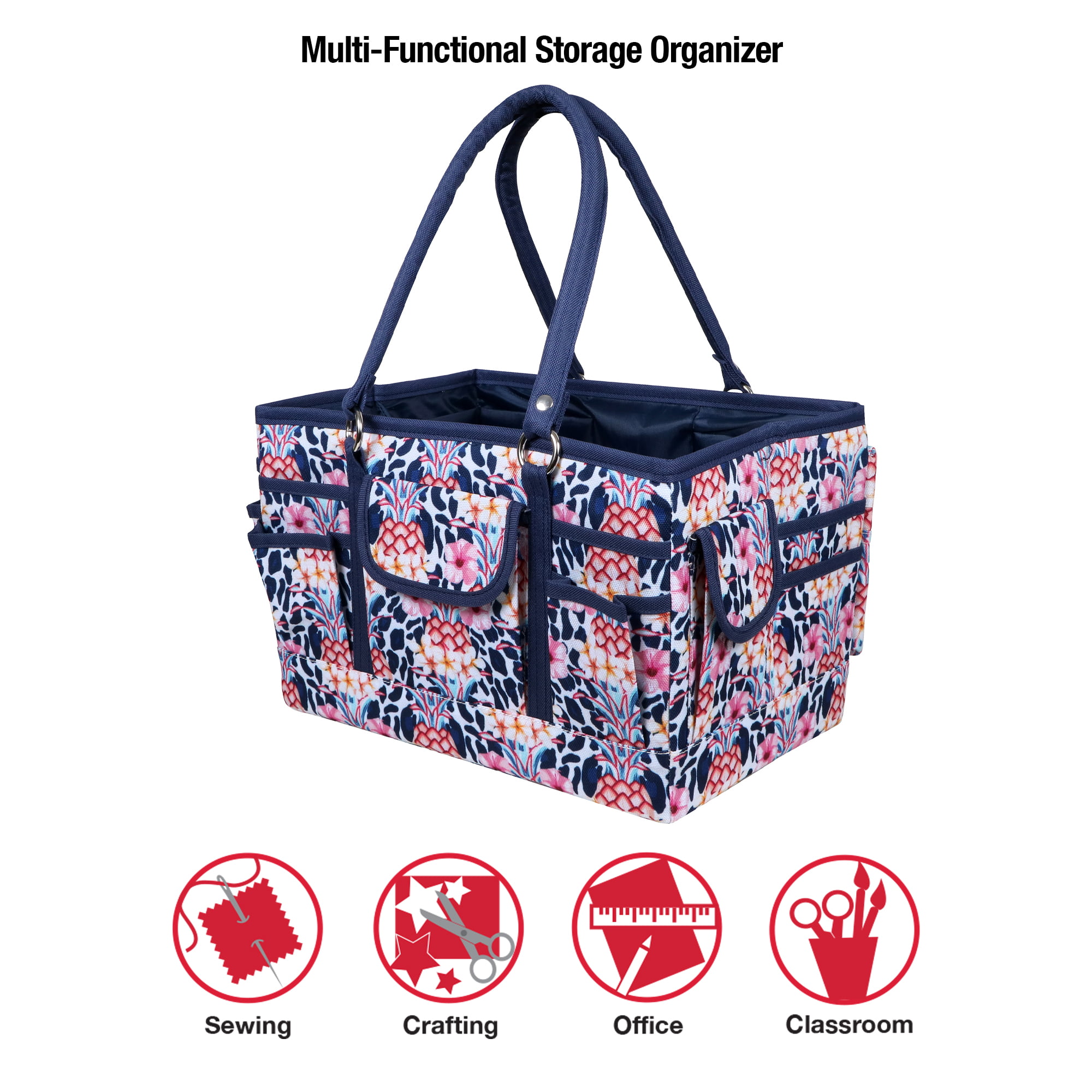 SINGER Sewing Storage Organizer Collapsible Tote Caddy, Craft Storage,  Abstract Geometric Print, 1 Count 