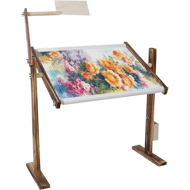 HUGFEGWE Tufting Frame,Embroidery Stand,Cross Stitch Frame,Cross Stitch Frame Stand,Wooden Frame for Sewing Embroidery Cross Stitch with Scroll,Desktop Embroidery Stand Side Pocket CA919-116573