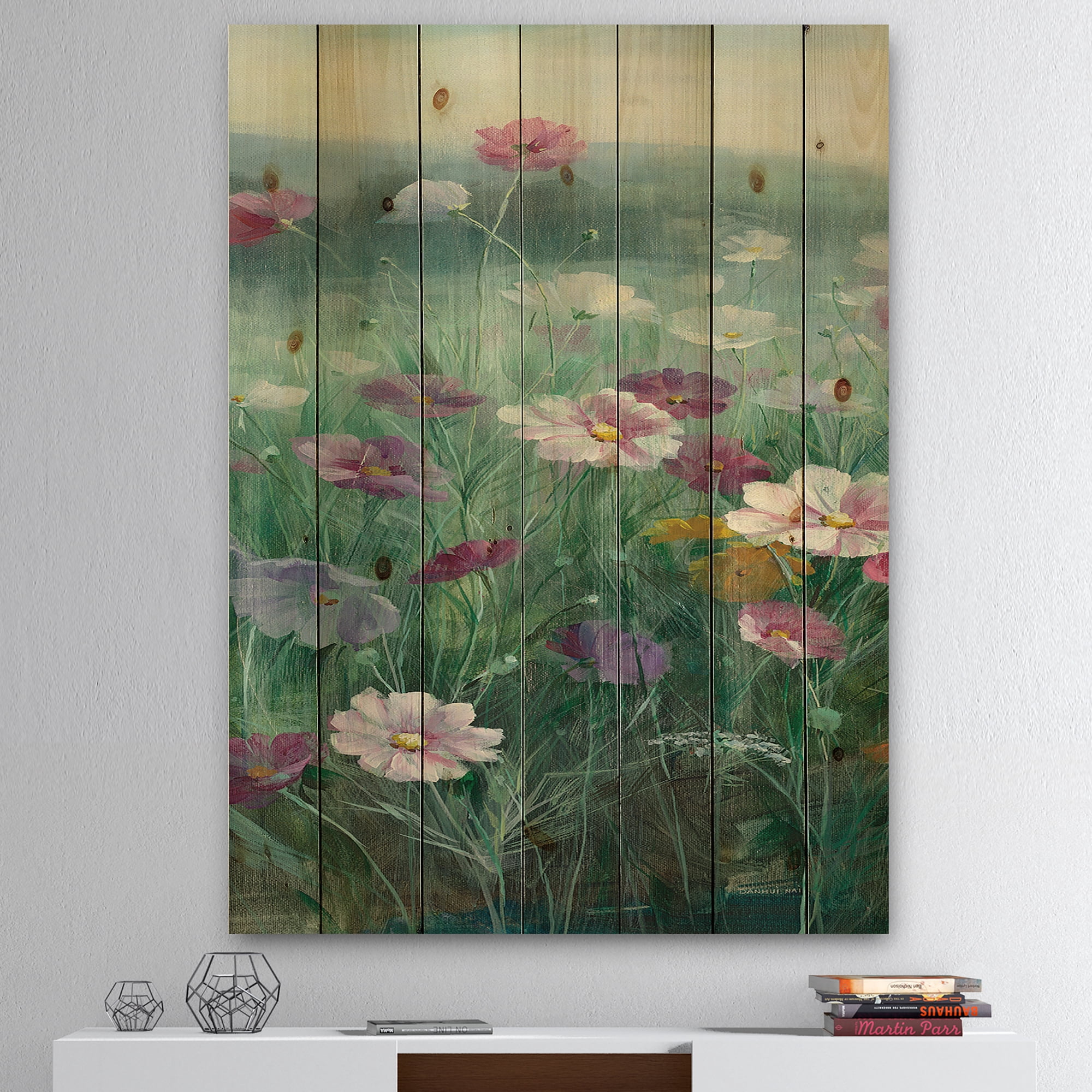 Designart 'Cosmos at Dawn II' Farmhouse Print on Natural Pine Wood
