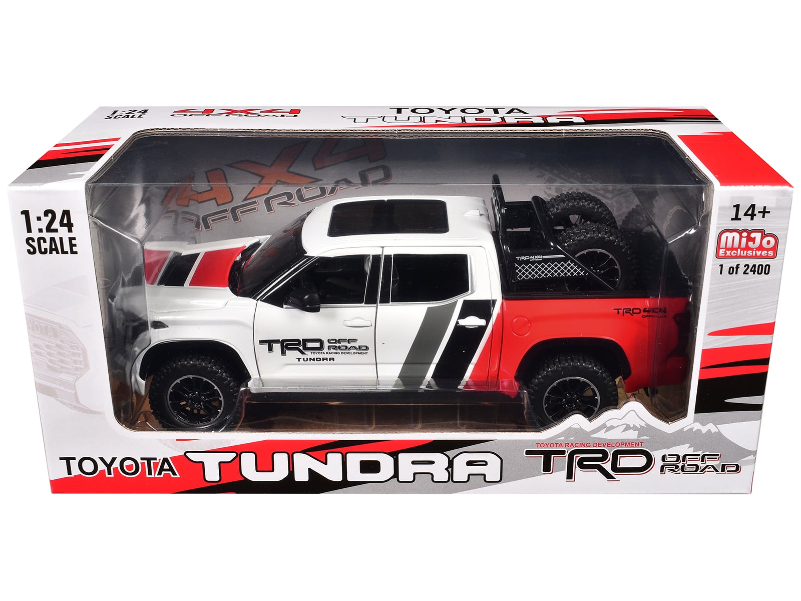 2023 Toyota Tundra TRD 4x4 Truck White & Red with Black and Gray with Sunroof and Wheel Rack Limited Ed 1/24 Diecast Model Car