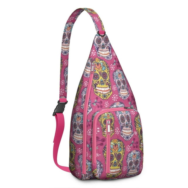 Horror Skeleton Sling Backpack - Gothic Skull with Snake & Moon Print Crossbody Bag, Multi-Pocket Anti-Theft Design