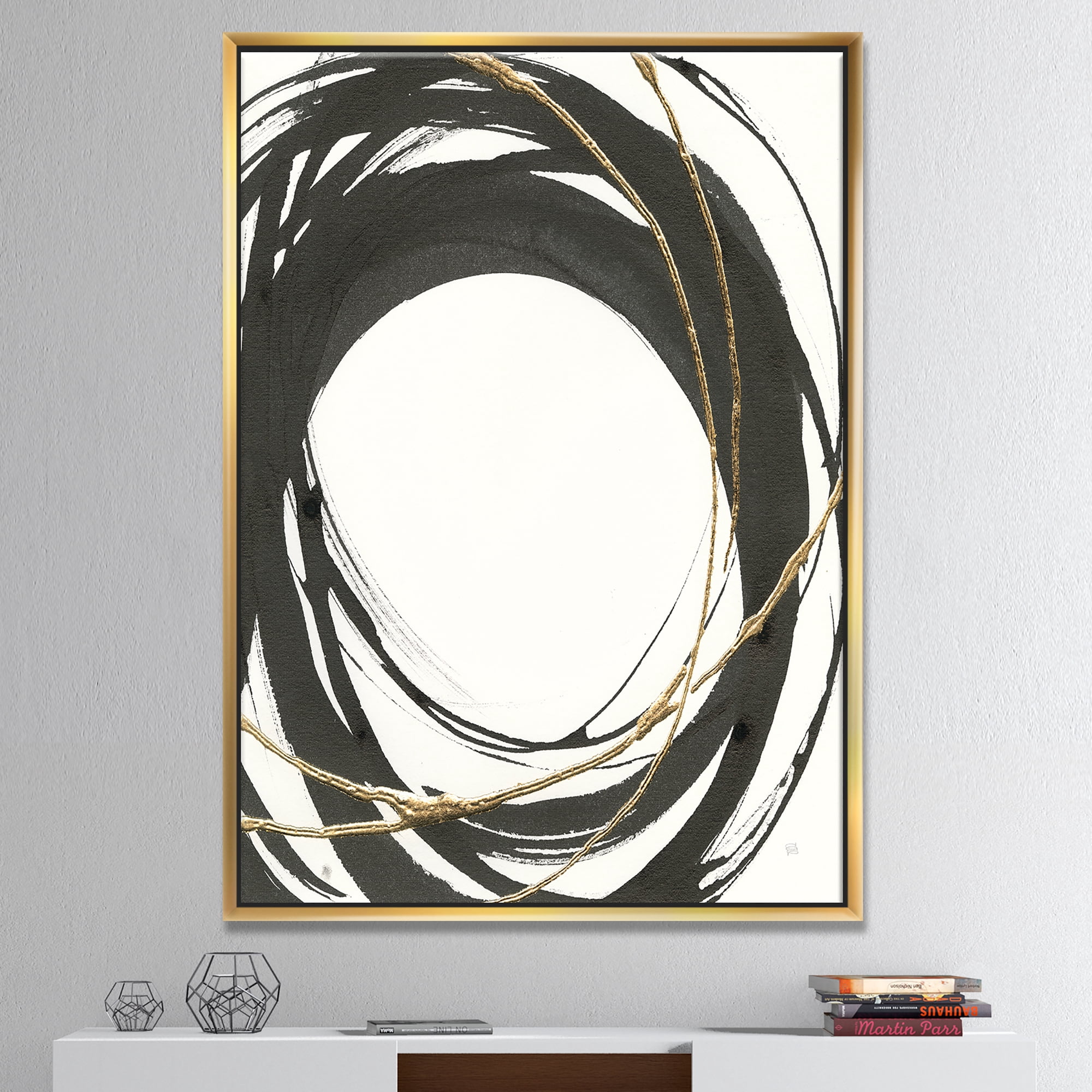 Designart ' Gold Glamour Circle II ' Posh & Luxe Framed Canvas