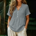 thumbnail image 2 of hoksml Women's Cotton V Neck Short Sleeve Peplum Blouse, Ruffle Trim Casual Tunic, Loose Fit Top for Daily and Office Wear, 2 of 8