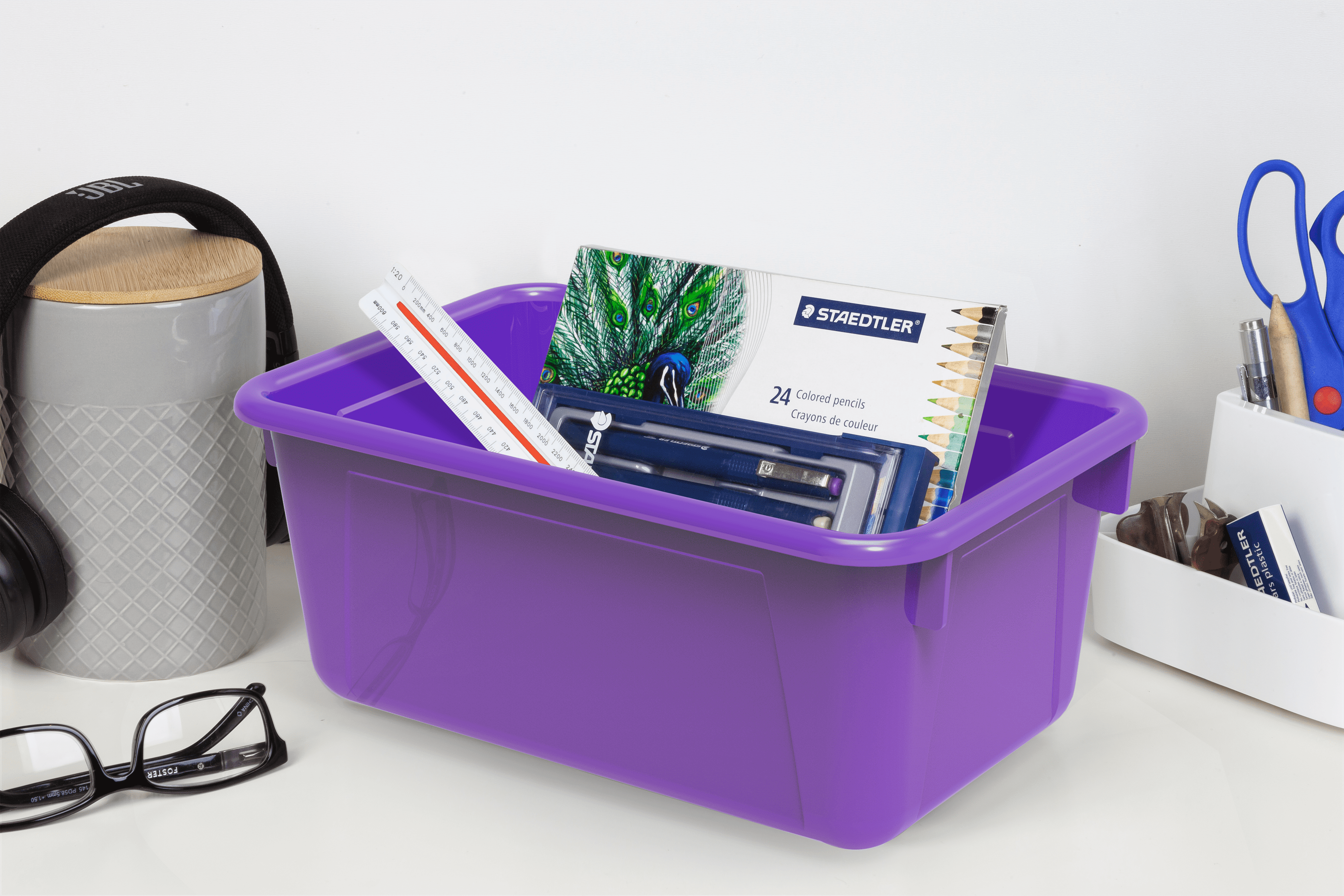 Storex Plastic Cubby Bin, Kids' Craft and Supply Storage, Purple, 5-Pack