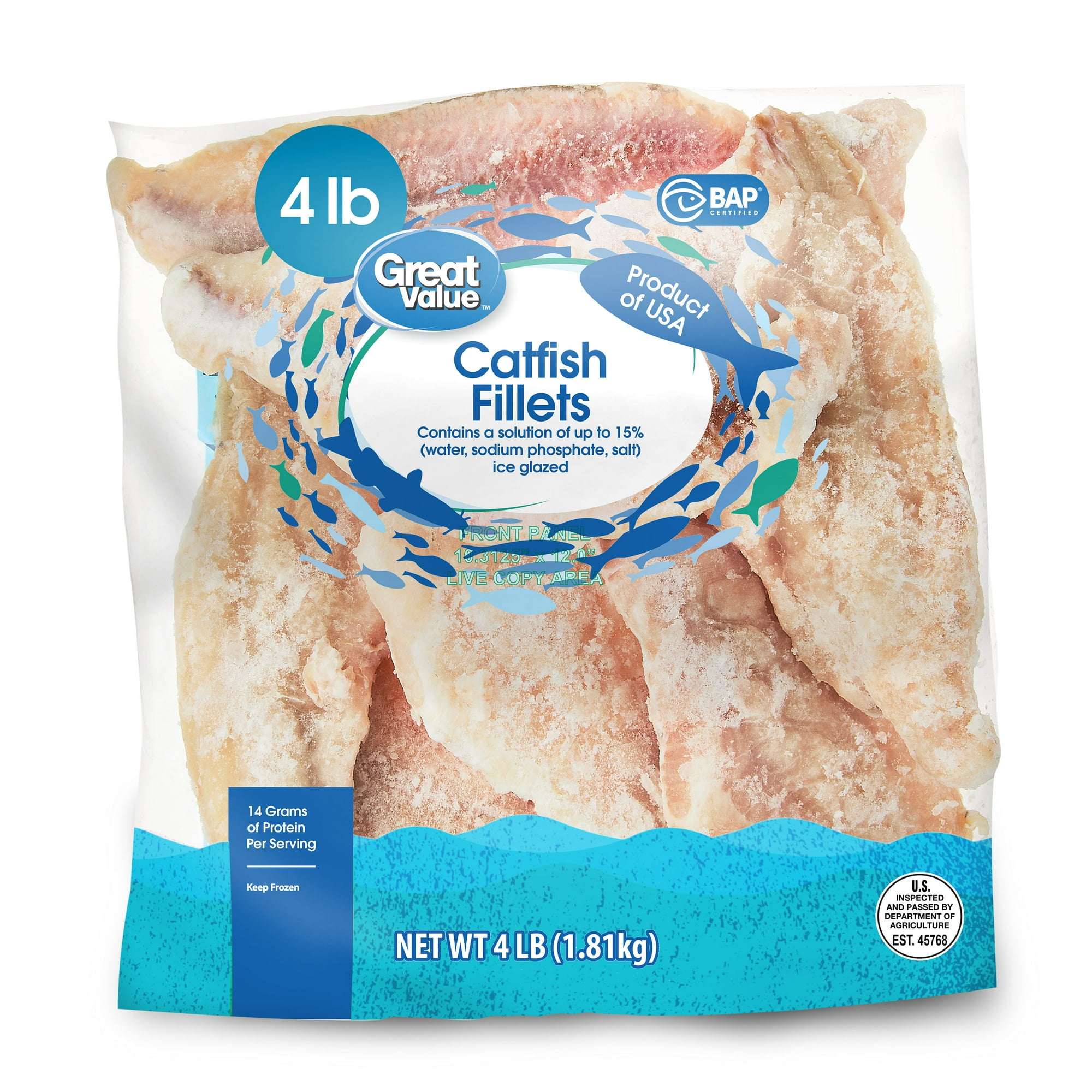 Great Value Frozen Catfish Skinless Fillets, 4 lb Bag