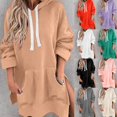 thumbnail image 4 of Women Zippered Hoodie Sweatshirts Clearance Sale Winter Fall Oversized Hooded Long Sleeve Puff Drop Shoulder Side Split Solid Color Leisure Cotton Hoodies Hoodie(Khaki,XL), 4 of 9