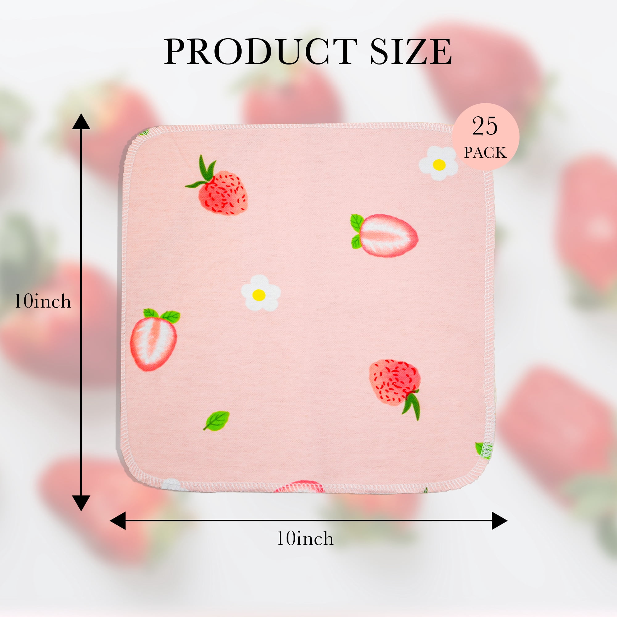Minasuki 25 Pack Reusable Paper Towels - Paperless Paper Towels Washable Kitchen Cloth Zero Waste 10"x10", Strawberry