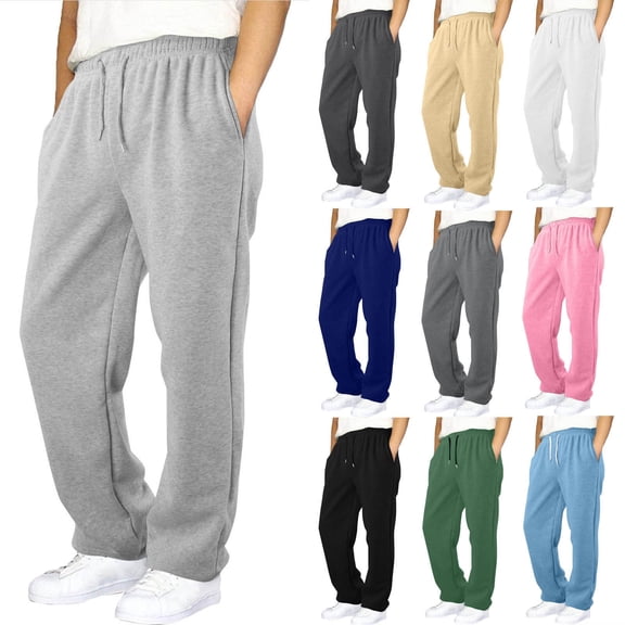 SROBPTY Teen Boys Pants Solid Elastic Waist with Pockets Thermal Trousers for 6-15 Years