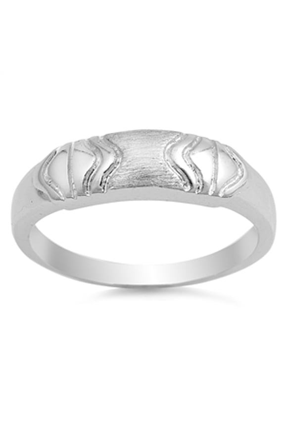 Wave Etched Line Accent Stackable Ring Sterling Silver Band 925 Jewelry Female Male Unisex Size 8