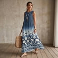 thumbnail image 3 of Xixirimido Boho Floral Geometric Blue Print Maxi Dresses for Women Sleeveless Casual Dresses with Pockets Flowy A-line Long Summer Sun Dress Beach Vacation Wear, Size 3XL, 3 of 7