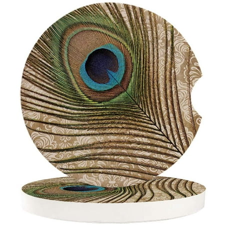 

FMSHPON Peacock Feather Close Up Style Set of 6 Car Coaster for Drinks Absorbent Ceramic Stone Coasters Cup Mat with Cork Base for Home Kitchen Room Coffee Table Bar Decor