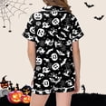thumbnail image 4 of Halloween Pjs Tween 2Pcs Soft Breathable Silk Satin Pajamas Set Short Sleeve Button-Down Sleepwear Lounge Clothes, 4 of 5