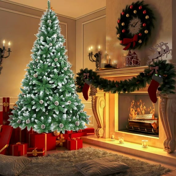 DasyFly 7FT Artificial Holiday Pointed PVC Christmas Tree for Home Office Party Decoration, Spraying White,1200 Branches Tips & Metal Base