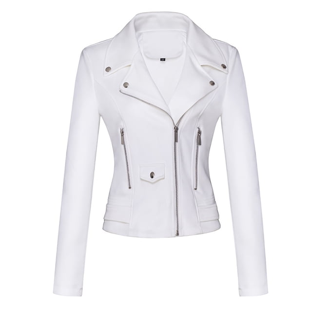 LOVZFMLL Vestes pour Femmes en Cuir à Manches Longues avec Boutons et Revers