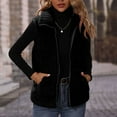 thumbnail image 2 of Virmaxy Womens Winter Sherpa Fleece Vest Solid Color Faux Shearling Pit-stripe Coat with Pocket Sleeveless Full Zip up Lapel Plush Jacket Warm Winter Coat Outerwear Black M, 2 of 4