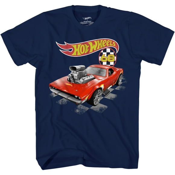 Camiseta Hot Wheels de manga corta para niños, azul marino, talla S