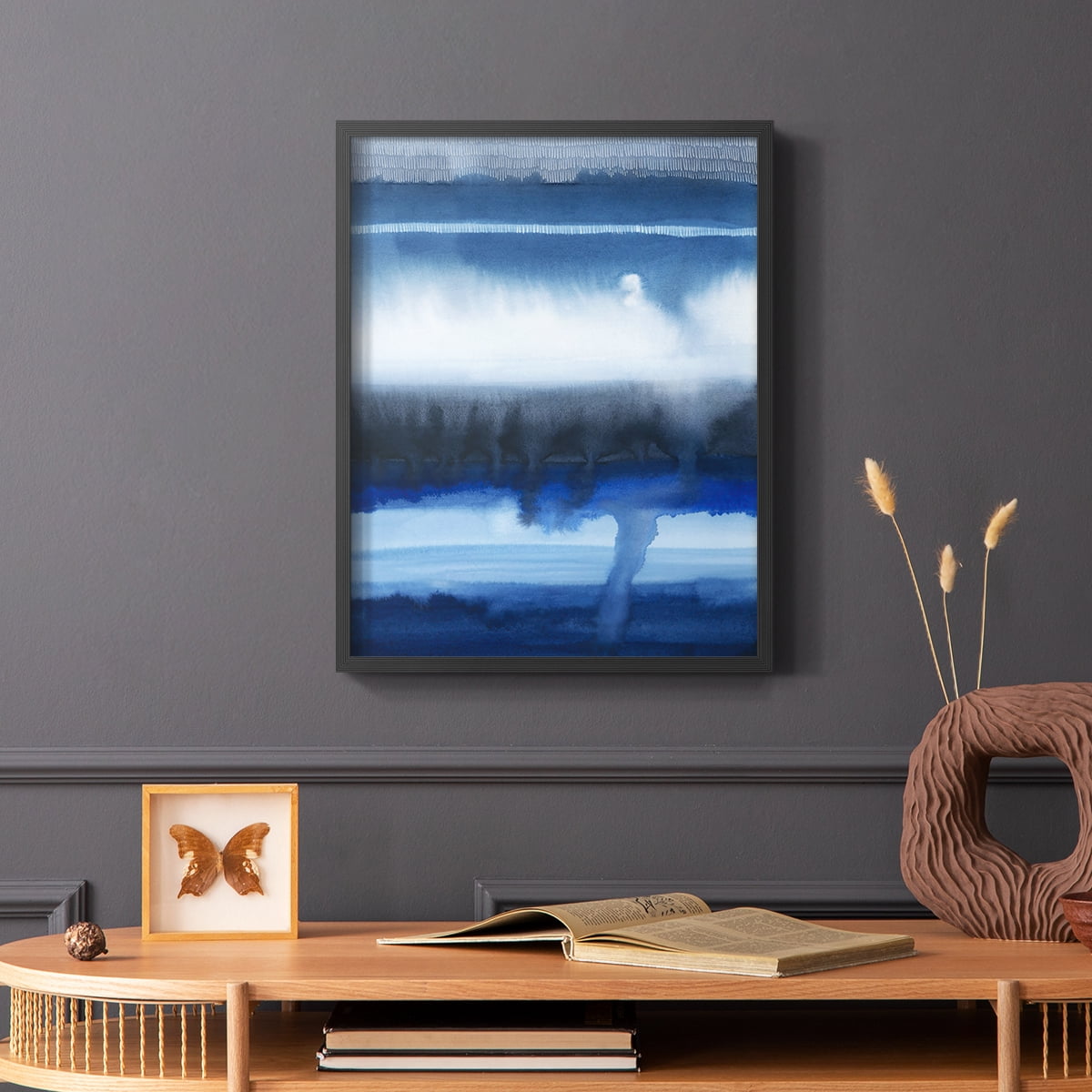 Deep Blue Shore I Framed Print in Black Solid Wood Framed Print No Nail Hanging