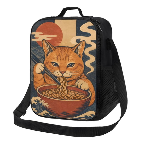 Ramen Cat Lunch Bag Insulated Thermal Lunch Box with Shoulder Strap & Handle for Women and Men