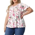 thumbnail image 2 of DARING DIVA Women's Plus Ruffle Boho Floral T Shirt 4X White Pink Floral, 2 of 6