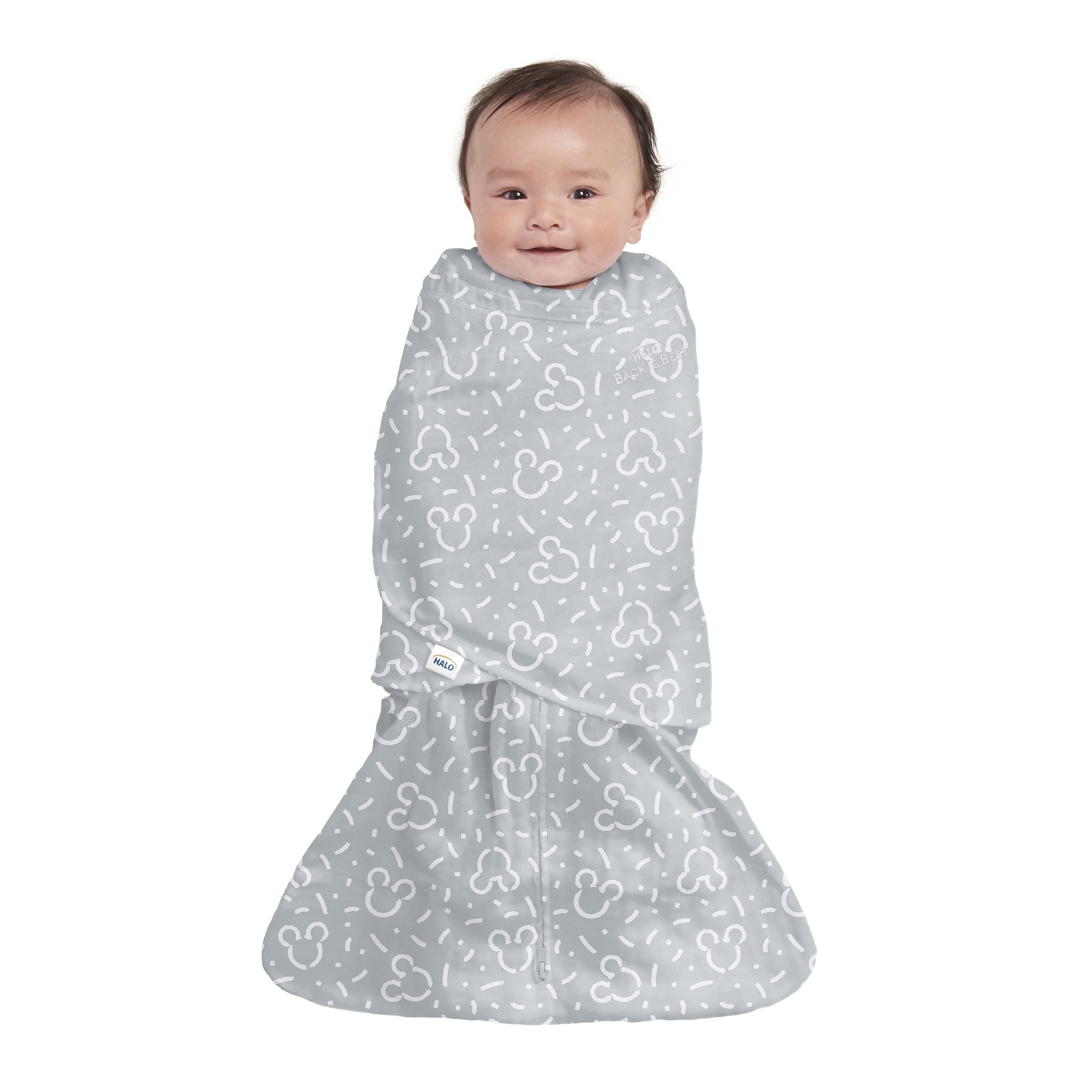 HALO® Sleepsack® x Disney Baby Swaddle, 100% Cotton, Confetti Mickey - Grey, Newborn, Unisex, 0-3 Months
