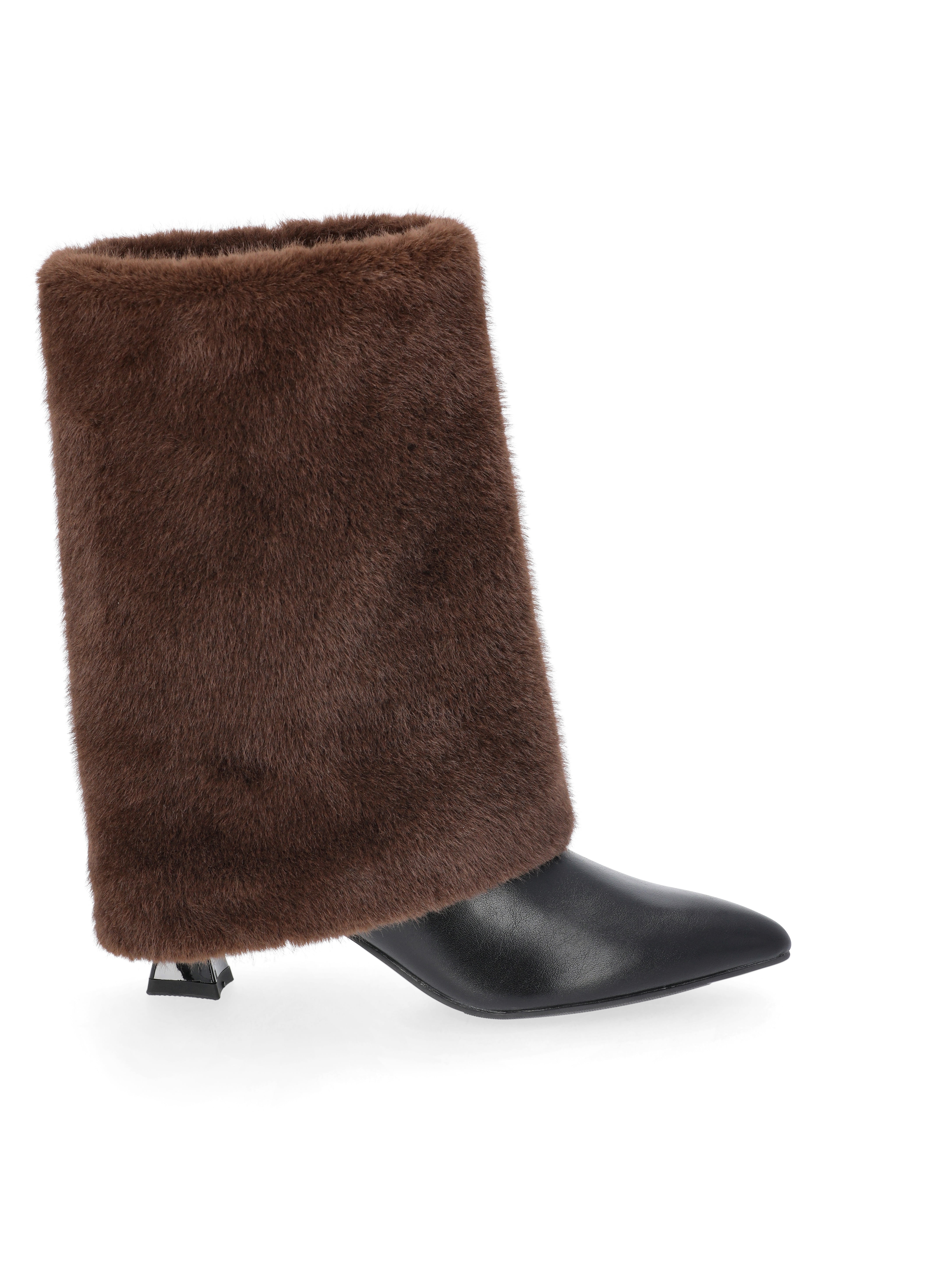 No Boundaries Women's Heeled Faux Fur Cuff Boots