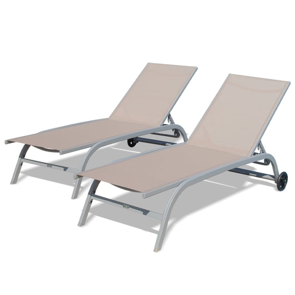Deck Lounge Chairs - 2 In Khaki. 5 Adjustable Back Positions. Aluminium. Comfortable Breathable Fabric. Protected And Space Saving. Rust-. Protected. With Wheels Khaki Poolside (2). Position Back.