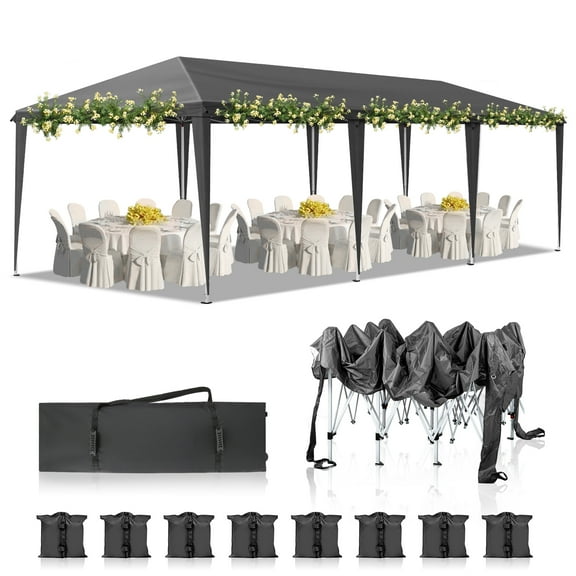 Ktaxon 10'X30'  Pop up Wedding Party Tent Foldable Gazebo No Sidewalls Canopy Gray