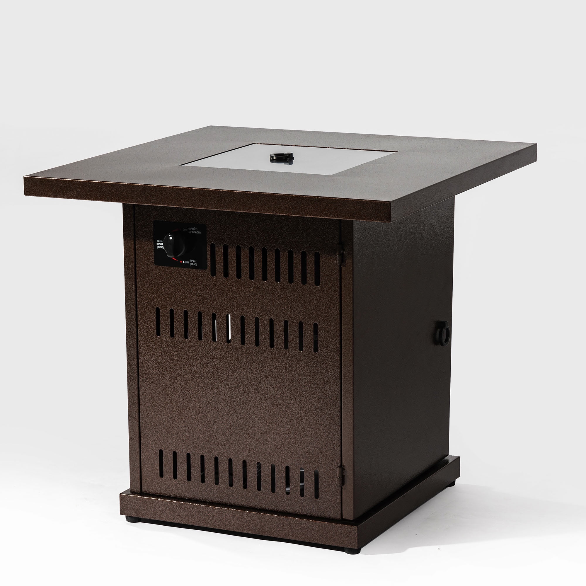 28" Fire Pit Table, Propane Fire Pit with Lid, Lava Rocks, 50000 BTU Outdoor Gas Fire Pit, Metal Square Propane Fire Pit for Outside Garden Backyard Deck Patio, Brown, LLL4008