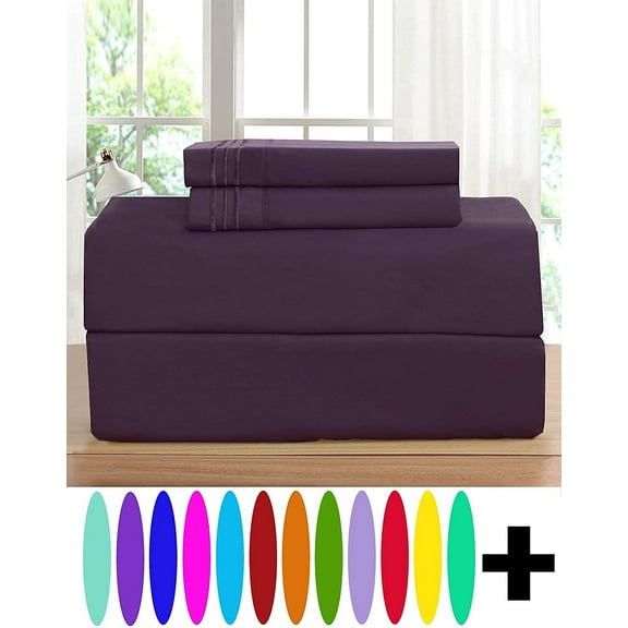 Elegant Comfort 4 Piece Bed Sheets 1500 Thread Count Microfiber, Twin, Purple