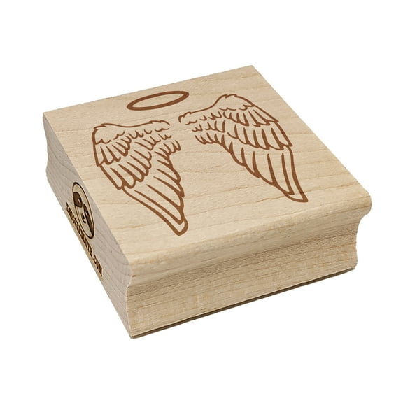 Folded Angel Wings with Halo Feathers Square Rubber Stamp Stamping Scrapbooking Crafting - Small 1.25in